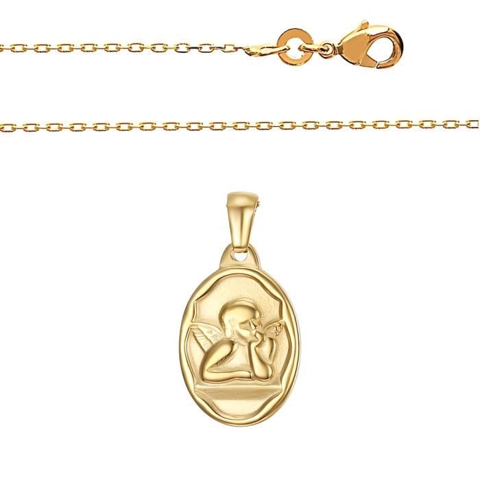 chaîne 45 cm et médaille pendentif ange de baptême plaqué or jaune 750/1000