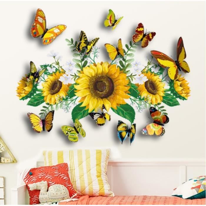 Sticker Mural Fleur de Pissenlit Noir (165x130cm) I Papillon Plante Branche  Arbre I Sticker Mural Autocollant Salon Chambre Cuisine - Cdiscount Maison