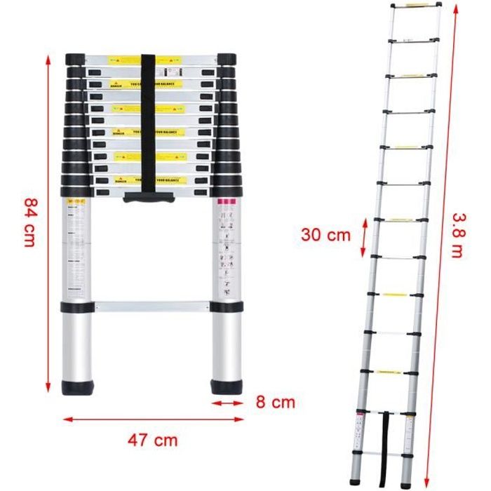 Échelle télescopique en aluminium Finether - Certifiée EN131 - Capacité de 330 lb - Hauteur d'accès de 5 m