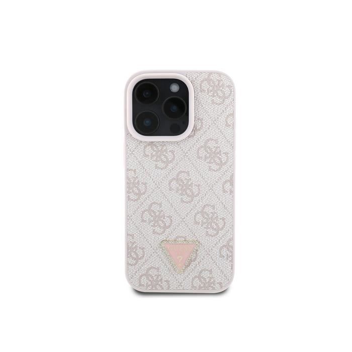 Guess Coque pour Apple iPhone 16 Pro Édition 4G Strass Triangle Métallisé Rose - vue 4