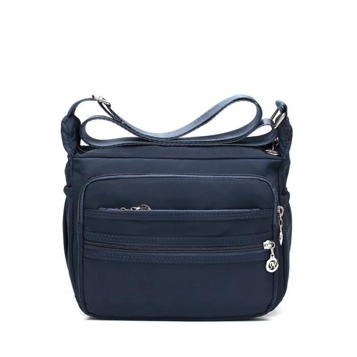 Sac ?? Bandouli?�re Femme - INSFITY - Multi-Poches - Nylon Imperm?�able - 26x10x20 cm - Bleu Bleu 