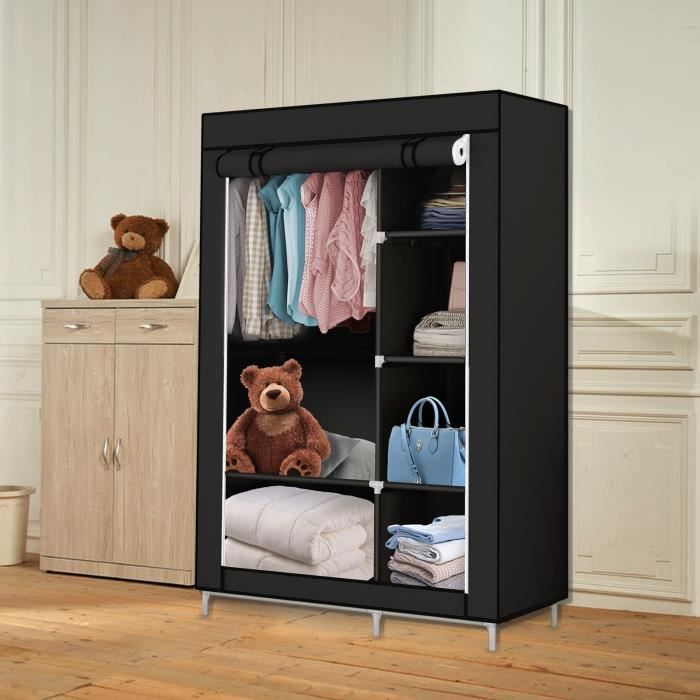 Armoire à 5 compartiments en tissu Noir - GOLDCMN PENDERIE SOUPLE