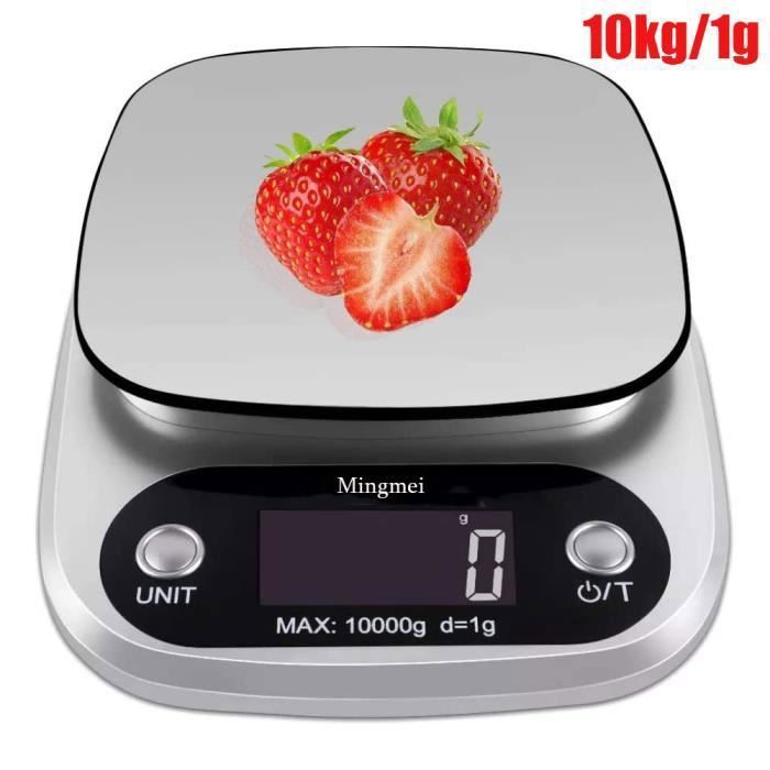Visuel du produit : Balance de cuisine numérique - De 1 g à 10 kg - En acier inoxydable - Haute précision - Avec écran LCD et batterie incluse