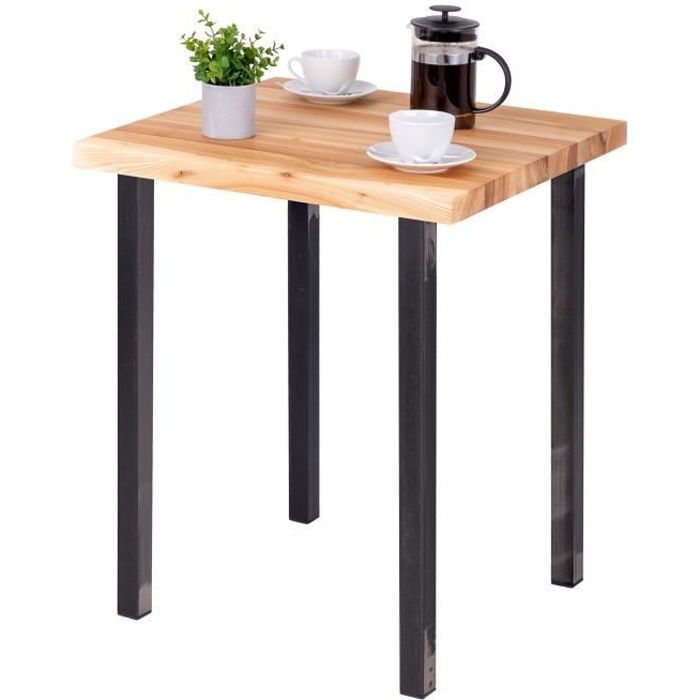 lamo manufaktur table haute de cuisine - mange debout - table de bar - 60x60x76 cm - acier brut - modèle classic - frêne naturel