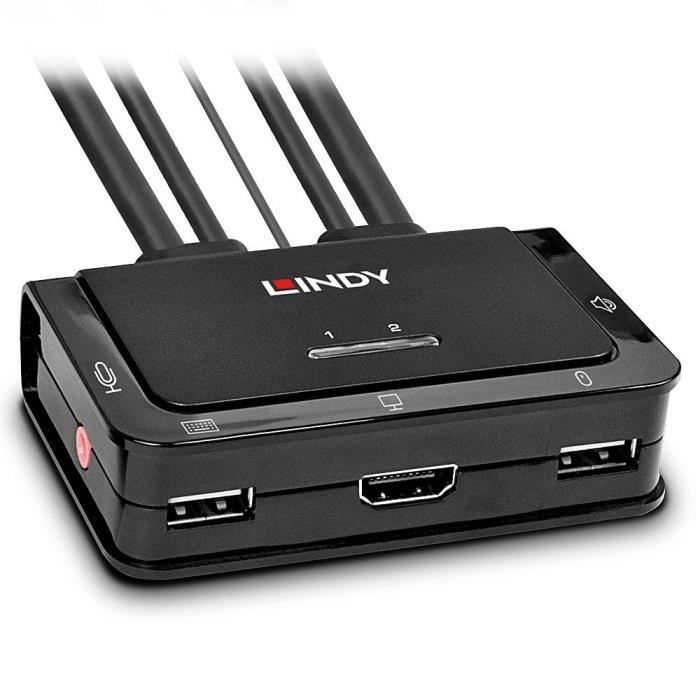 Lindy Switch KVM HDMI / USB 2.0 / Audio (2 ports) - Switch KVM 2 ports HDMI / USB 2.0 / 2 x Jack 3.5 mm ( Catégorie : KVM )