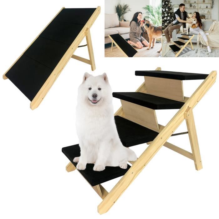 Meilleurs prix pour LZQ 2 en 1 Rampe Pliable pour chien Escalier pour animaux en Bois, Réglable en hauteur Surface antidérapante pour lit canapé