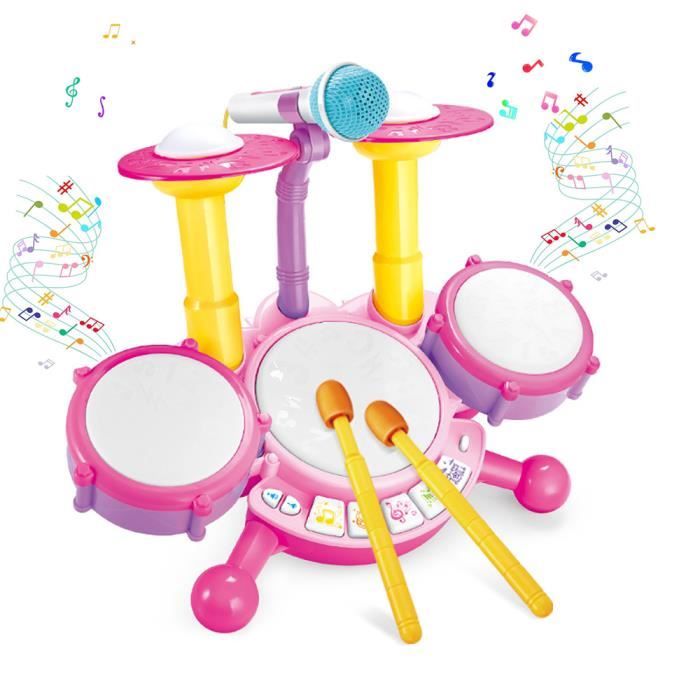 DREAMADE Kit de Batterie Enfant avec 5 Tambours, Tabouret, Clavier,  Pupitre, Microphone, 2 Baguettes, Cadeau pour Enfant 3 Ans+ - Cdiscount  Jeux - Jouets