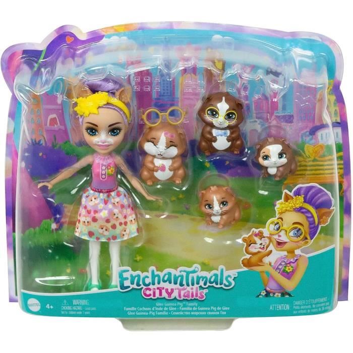 Coffret Enchantimals Poupee Glee Et Famille de Cochon d Inde Figurine 15cm  Avec Animal Set Mini poupee 1 Carte Tigre