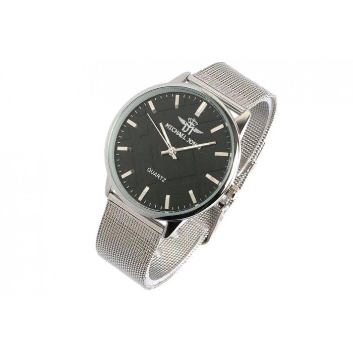 Montre-Michael John-Grande Montre Maille Milanaise Argent et Noire Tendance Kanga - Gris Montre-Michael John-Grande Montre Maille Milanaise Argent et Noire Tendance Kanga - Gris
