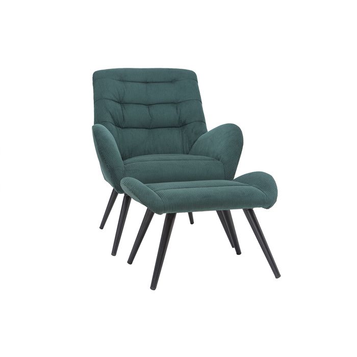 Miliboo - Fauteuil et repose-pieds design en tissu velours côtelé vert et métal noir ZOE Miliboo - Fauteuil et repose-pieds design en tissu velours côtelé vert et métal noir ZOE