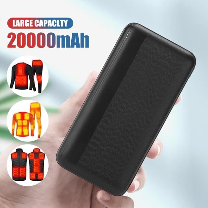 Batterie Externe - MOOHOP - 20000mAh - Charge pour Gilets et Accessoires Chauffants - 5V/2A - Noir