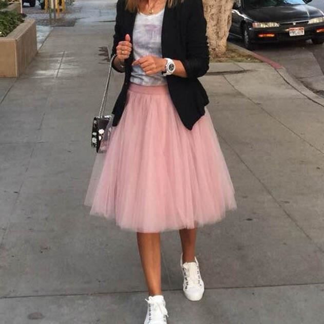 Jupe pliss e en tulle bleu pour femme jupon Lolita jupes mi