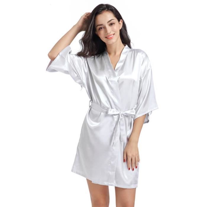 Robe de Chambre Femme Peignoir en Satin Couleur Unie Vêtements