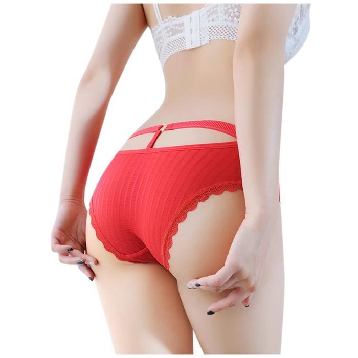 Culotte pour femme Dentelle Sexy Slips Bikini Ventiler Slip rouge