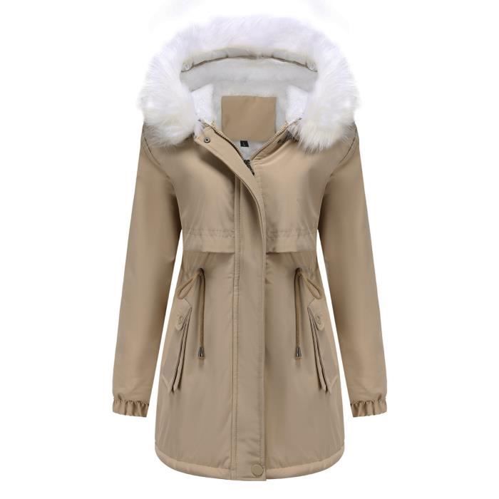 Manteau militaire ?�pais d'hiver pour femmes - Kaki - Capuche en fausse fourrure amovible Kaki 