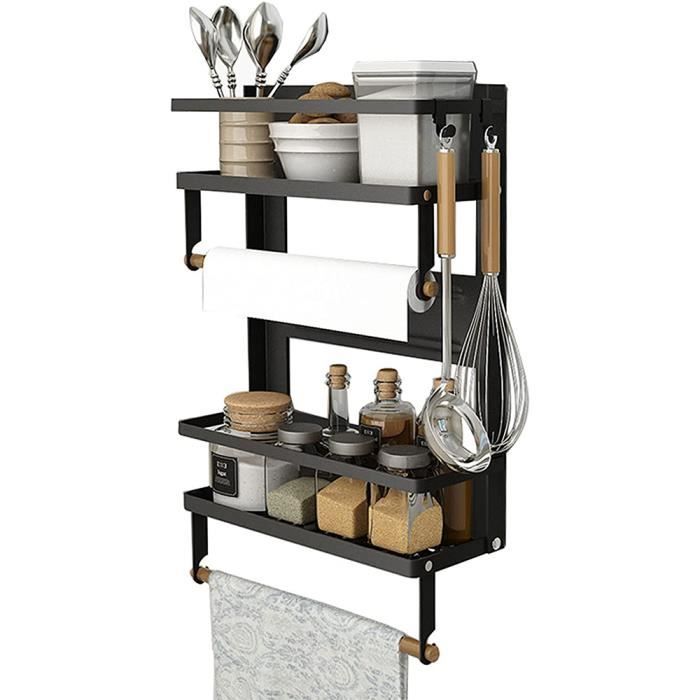Étagère Tirable Noire Pour Cuisine – Organiseur De Rangement Armoire Haute
