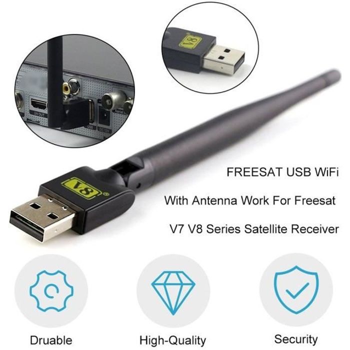 USB WiFi pour décodeur TV avec antenne fonctionne pour récepteur satellite Freesat V7 V8 pour le Signal Stable du décodeur TV