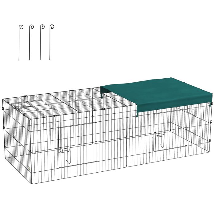 Parc enclos - PawHut - modulable acier avec bâche lapins rongeurs intérieur extérieur - acier - 220x85x70cm - vert