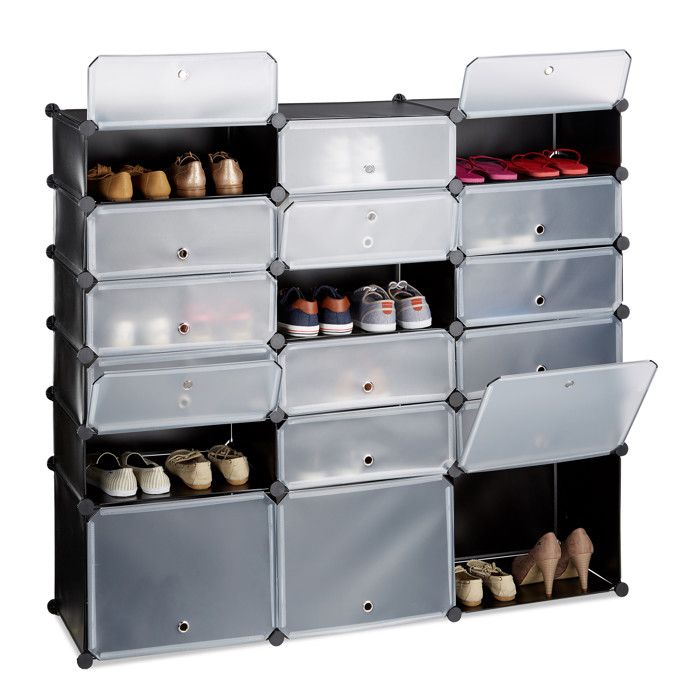 Relaxdays Meuble Chaussures Plastique Etagere 18 Casiers Systeme