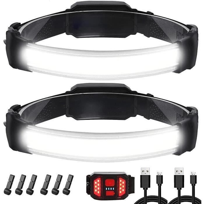 Lampe Frontale LED Rechargeable – 2 Pièces, 9 Modes, Capteur Gestuel, Zoom 25-175 M, Amovible, Aimantée, IPX4