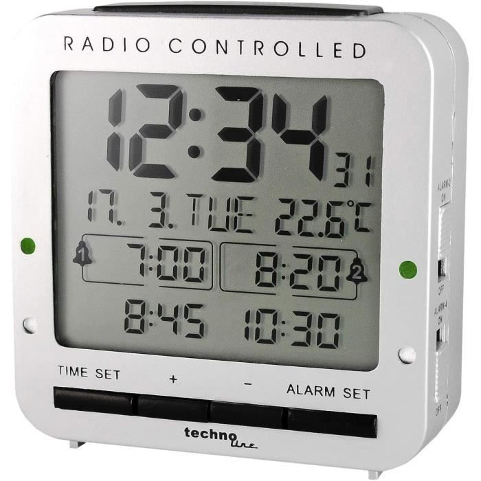 Radio-réveil Technoline WT487 Avec Charge Sans Fil Qi - Surface Inductive - Prise USB - Affichage LED Réglable - Design Bois