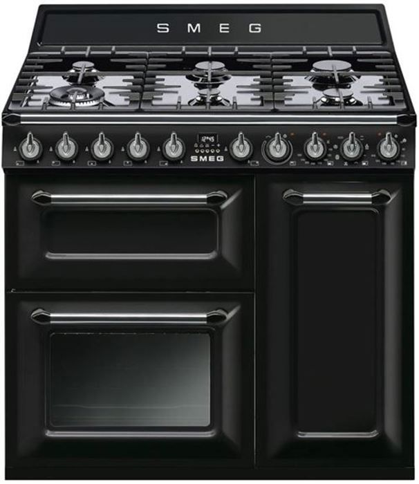 Cuisinière SMEG TR93BL - 90 cm - Noire - 6 foyers gaz - 2 fours multifonction + gril