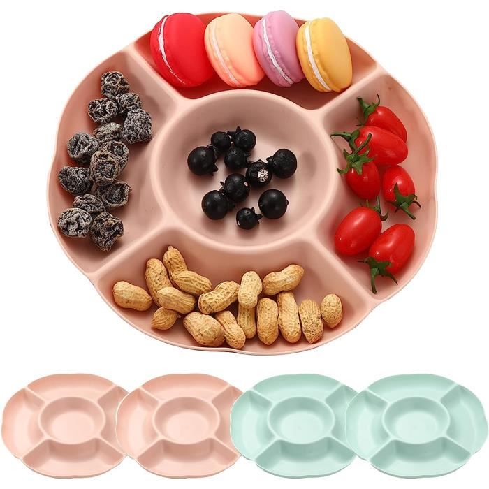 Lot De 4 Plateaux à Compartiments Réutilisables - Parfaits Pour Apéros, Snacks Et Bonbons - 25cm - Rose Et Vert