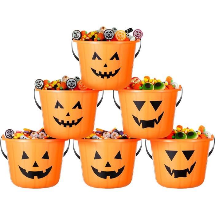 Seau d'Halloween, récipient portable pour citrouille, avec poignées, rangement mignon pour friandises pour , collations