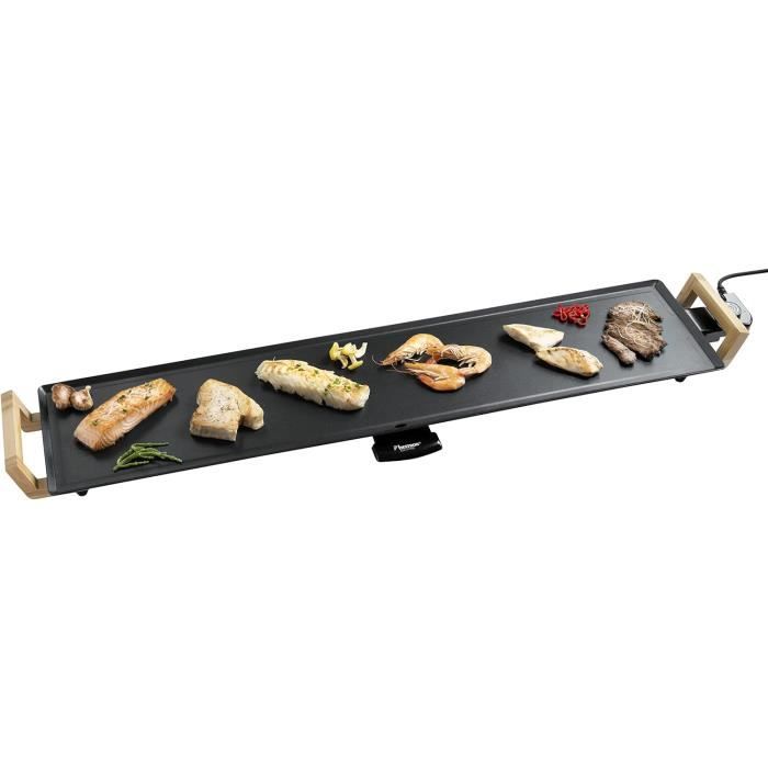 Plancha Électrique XXXL Bestron - Grille Extra-Longue 100x22cm - Revêtement Anti-Adhésif - Jusqu'à 10 Personnes - Noir