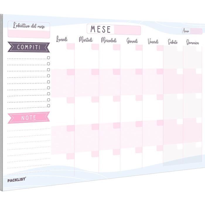 PACKLIST Planner Mensile Scrivania Planning Mensile da Tavolo A4