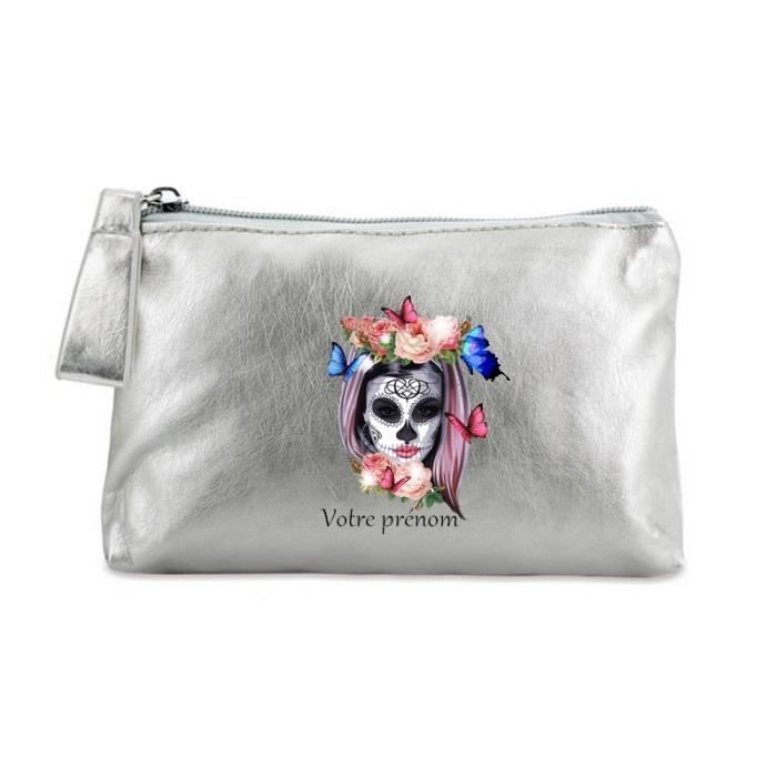 Trousse argent maquillage stylo pochette tete de mort calavera Cdiscount Bagagerie Maroquinerie