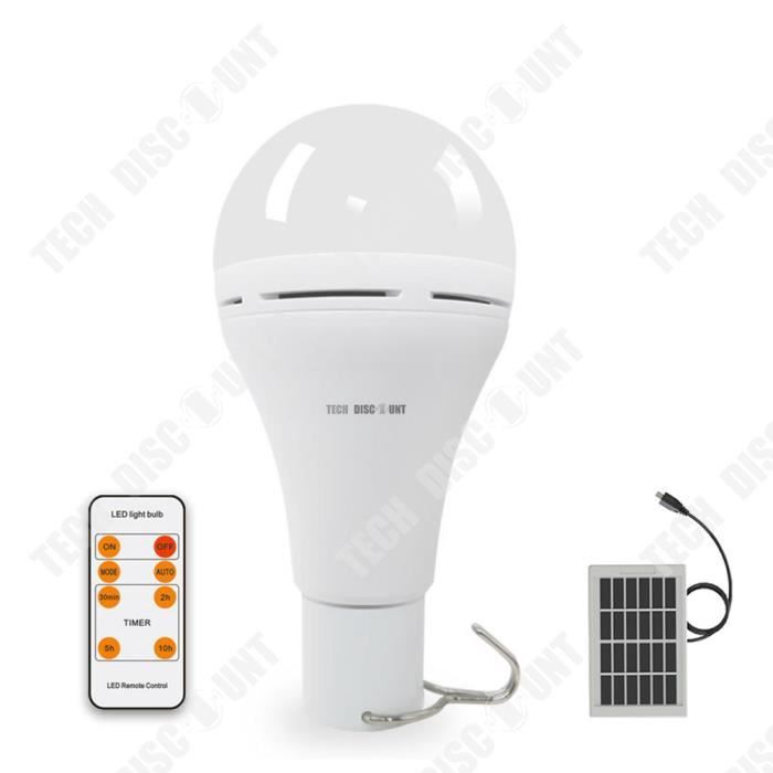 TD® Ampoule solaire LED 9W Avec panneau solaire Télécommande Réglage de la fonction à cinq vitesses Deux modes de charge