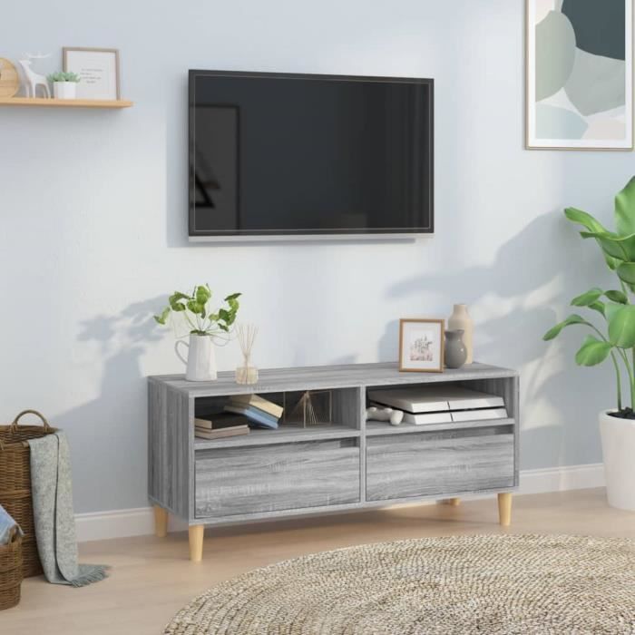 Meuble TV Sonoma Gris 80x35x54 Cm Woonisher - Bois D'ingénierie - Grand Rangement - Design Moderne Pour Salon Ou Chambre - 4