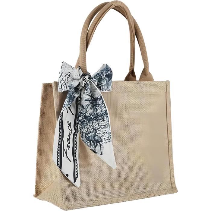 Sac Cabas Toile De Jute Naturel - Motif Girafes Fun, étanche, Pliable - Courses, Plage, Shopping écolo