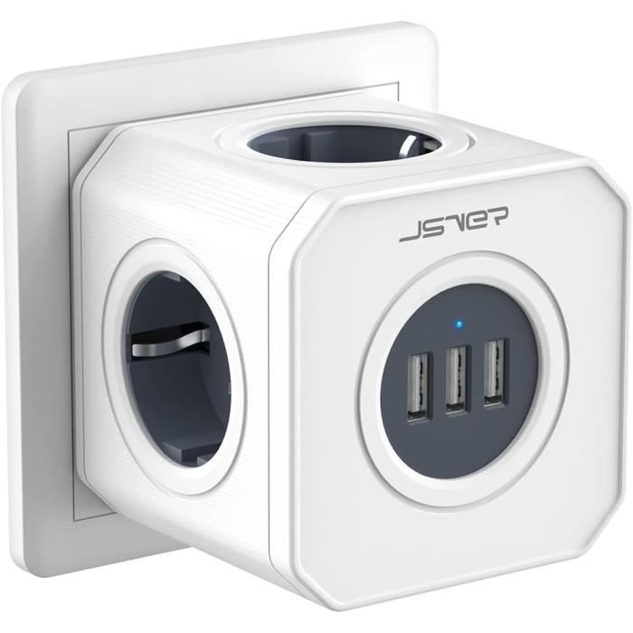 Cube Multiprise 5 Prises multiprise avec 3 Ports USB Chargeur de Voyage(2500w-10A) Multiprises