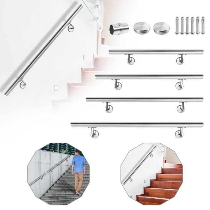 UISEBRT Contre le Rampe Escalier avec support mural et embouts pour intérieur & extérieur parapet(Argent, 150cm)
