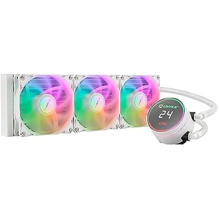 Refroidissement Liquide CPU – UNYKACH – Aquastorm White – Éclairage ARGB – Écran LCD – Pompe silencieuse