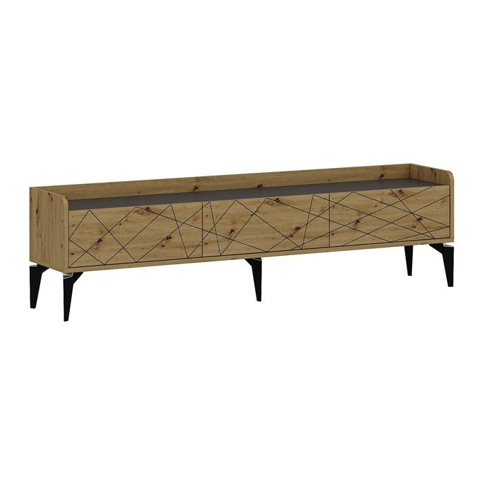 Meuble TV avec 3 portes - Naturel et anthracite - MONALIA