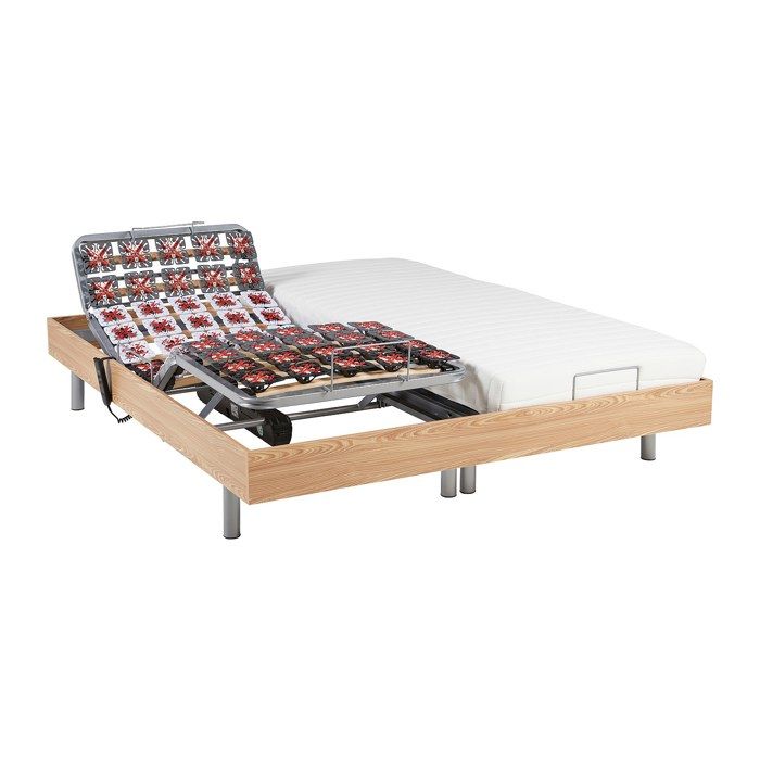 Lit électrique de relaxation tout plots + matelas latex - 2 x 90 x 200 cm - Chêne - CASSIOPEE III de YSMÉE Lit électrique de relaxation tout plots + matelas latex - 2 x 90 x 200 cm - Chêne - CASSIOPEE III de YSMÉE