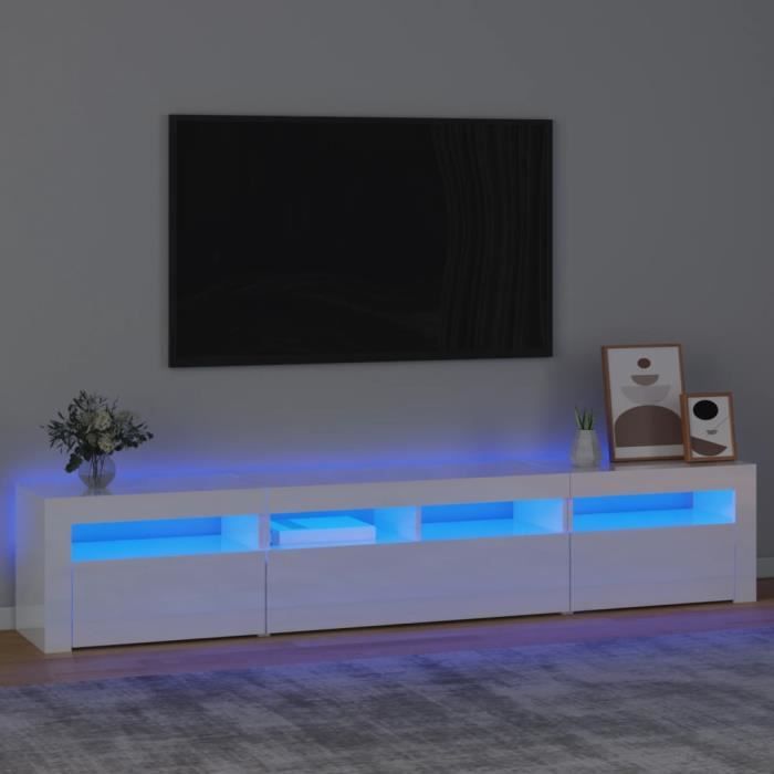 "sale 2024" meuble tv avec lumières led jms - banc tv blanc brillant 210x35x40 cm 43,kg 2730