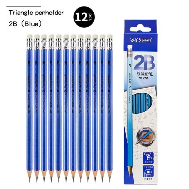 CRAYON GRAPHITE,2B Blue--Crayon en bois 2B-HB avec gomme, lot de 12 pièces,  crayon de plomb ordinaire avec gomme, cadeau pour enfant - Cdiscount  Beaux-Arts et Loisirs créatifs