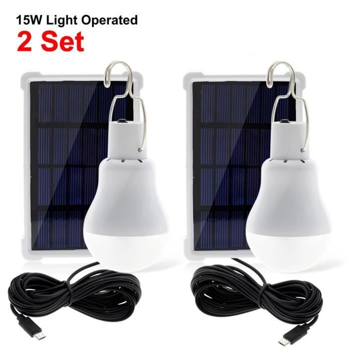KGS-1200 2 sets -Lampe solaire portative 12W 15W LED ampoule solaire  panneau d'énergie solaire alimenté par des lumières de tente de