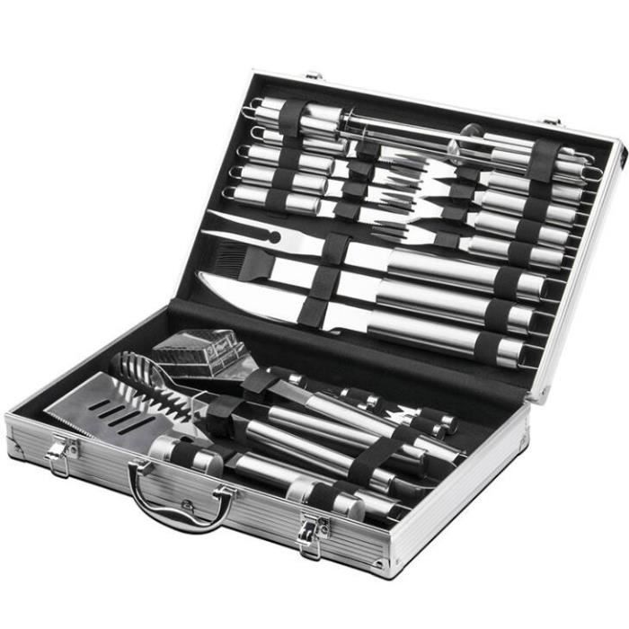 Kit d'Ustensiles pour Barbecue en Acier Inox et Bois - Avec Coffret de  Transport - Résistant aux Hautes Températures (C) - Cdiscount Jardin