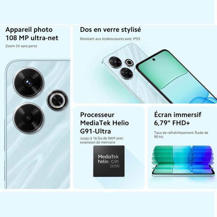 Timmyページ XIAOMI Redmi 13 Smartphone 8+256Go Noir Caméra 108 MP Écran