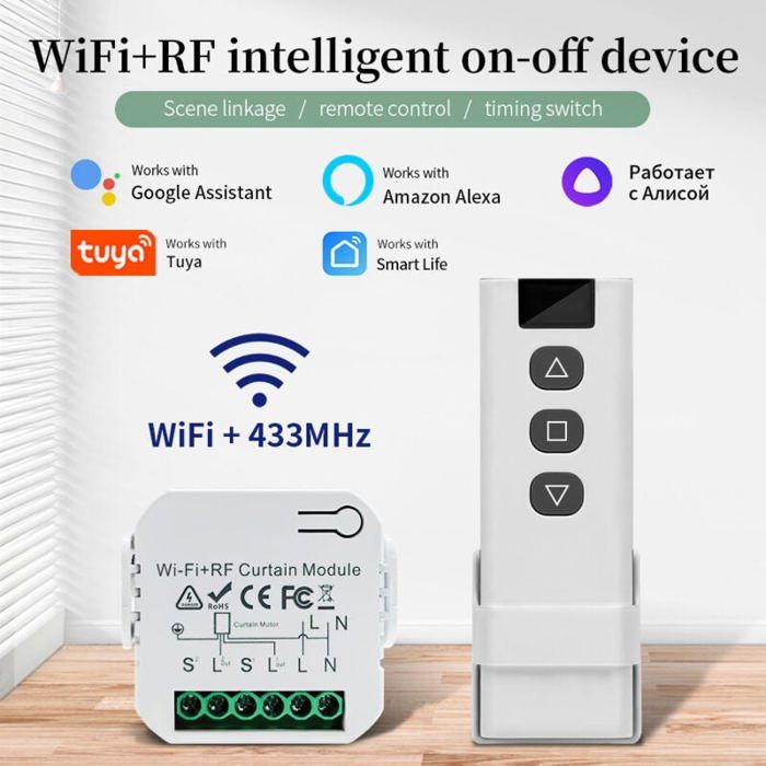 Module Volet Roulant Connecté WiFi Avec Télécommande RF - Compatible Alexa Google Home - Contrôle Pourcentage