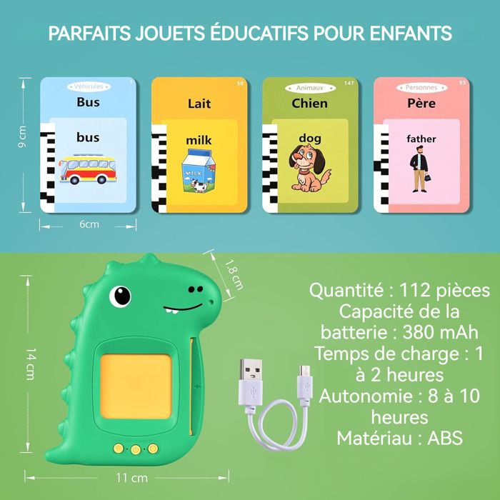 Machine à Cartes d'apprentissage en Anglais - Jouet Parlant Portable - Cartes éducatives interactives pour - Appareil éducatif précoce - Lecteur de Carte Intelligent - Jouet éducatif