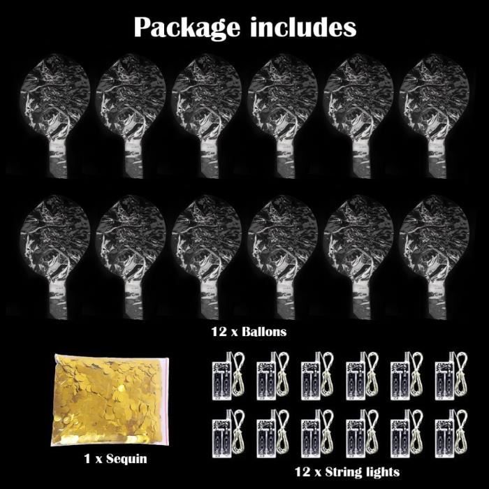 Lot De 10 Ballons Lumineux LED 61 Cm Avec Guirlandes – Décoration Anniversaire, Saint-Valentin, Soirée – Réutilisables Et Faciles à Installer