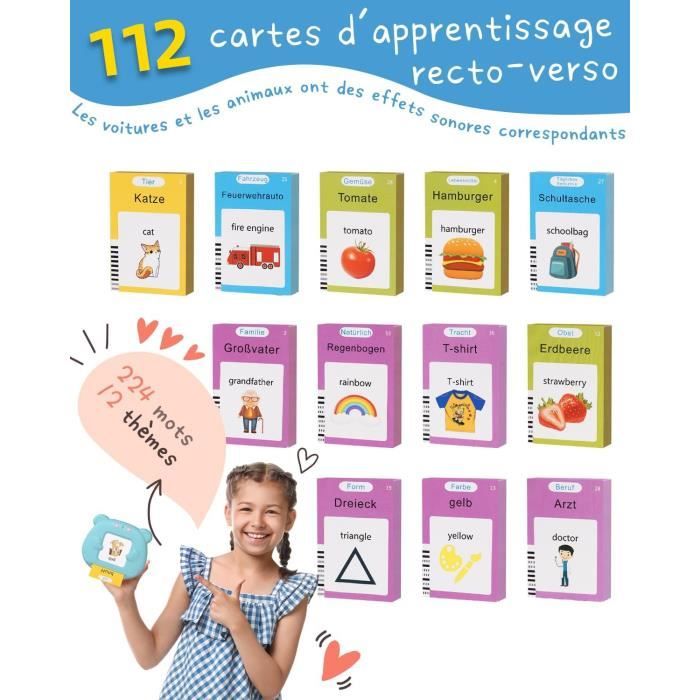 Coffret De 112 Cartes éducatives Bilingues – 224 Mots, Anglais-français, Montessori, Lecteur Audio, Pour Enfants 1-6 Ans, Recharge USB