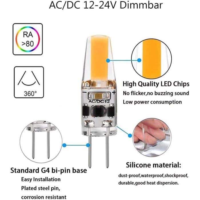 Ampoules Led G4 1.2W Blanc Naturel 4000K Ac-Dc 12V Ampoules Led De