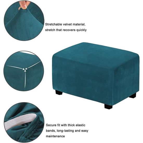 Housse De Pouf Carré Extensible - Taille Ajustable 25-80 Cm, Fond élastique - Protection Et Décoration Pour Ottoman, Tabouret - Velours Doux